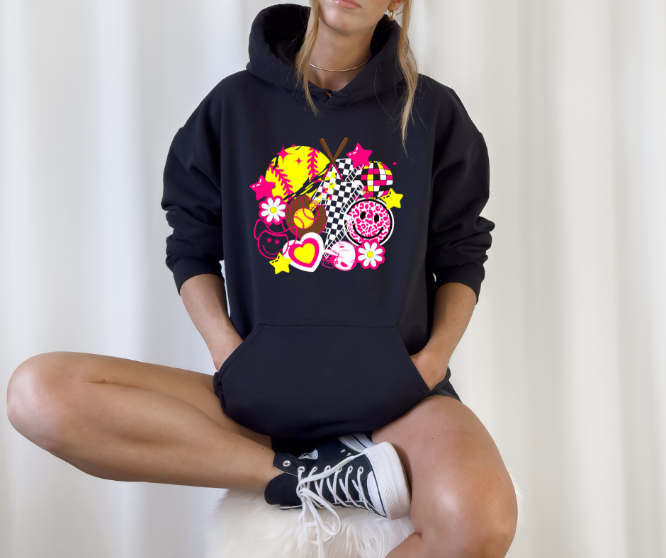 ***PREORDER*** Pink Retro Softball Hoodie